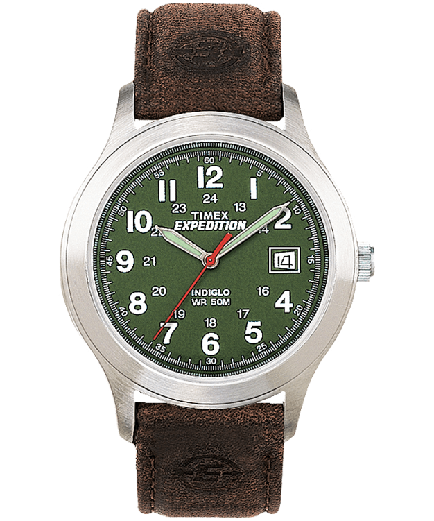 montres | Timex Hommes Montre Expedition Metal Field avec bracelet en cuir de 39 mm R2F20182 argenté/marron/vert