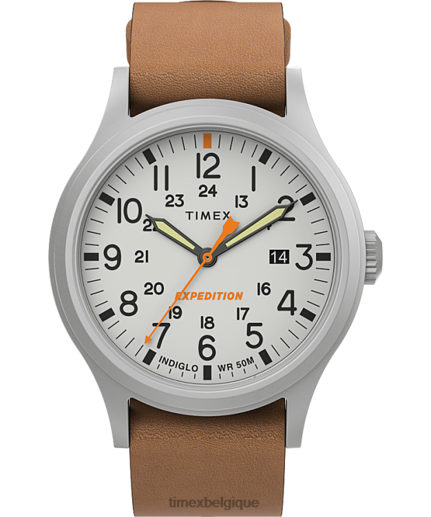montres | Timex Hommes Montre Expedition North Sierra avec bracelet en cuir de 40 mm R2F20194 acier inoxydable/beige/crème