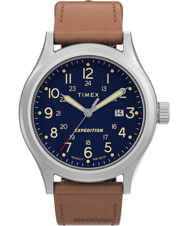montres | Timex Hommes Montre Expedition North Sierra avec bracelet en cuir de 40 mm R2F20213 acier inoxydable/bleu
