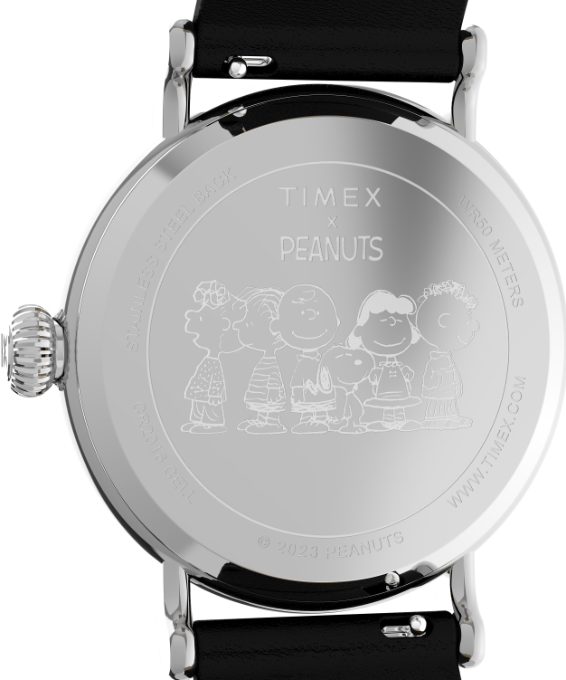 montres | Timex Hommes Montre Standard X Peanuts avec bracelet en cuir Snoopy Happy Birthday 40 mm. R2F20204 argenté/noir/blanc