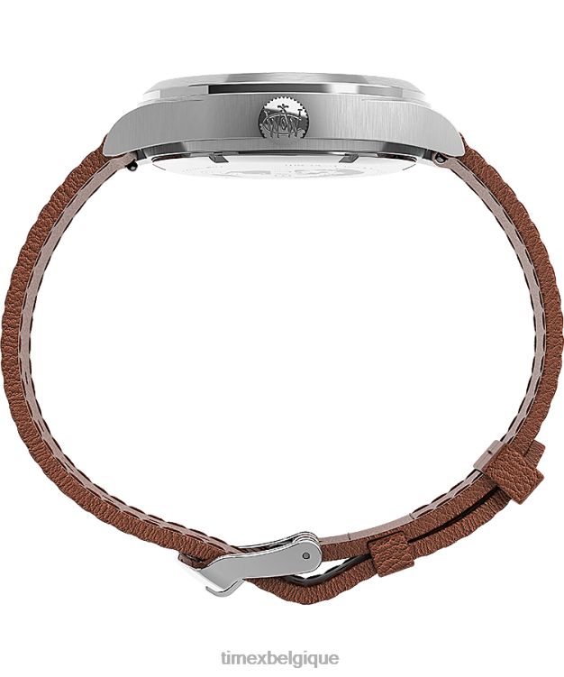 montres | Timex Hommes Montre Waterbury traditionnelle jour-date 39 mm, bracelet en cuir R2F20227 acier inoxydable/beige/bleu