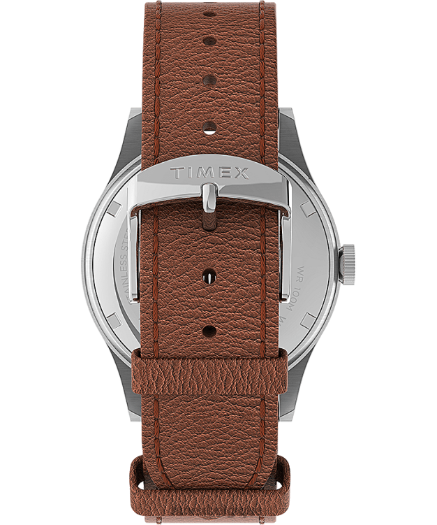 montres | Timex Hommes Montre Waterbury traditionnelle jour-date 39 mm, bracelet en cuir R2F20227 acier inoxydable/beige/bleu