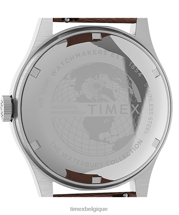 montres | Timex Hommes Montre Waterbury traditionnelle jour-date 39 mm, bracelet en cuir R2F20227 acier inoxydable/beige/bleu
