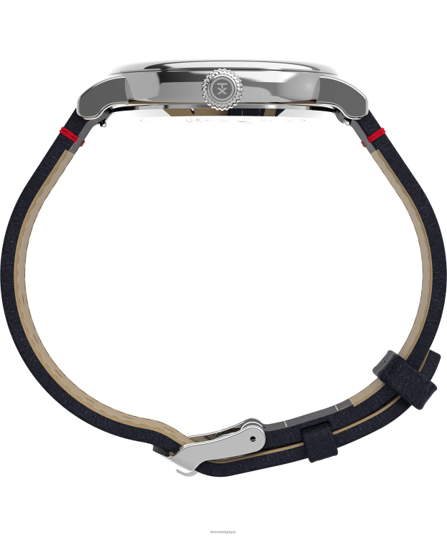 montres | Timex Hommes Standard X Peanuts avec montre Snoopy Soccer avec bracelet en cuir de 40 mm R2F20214 argenté/bleu