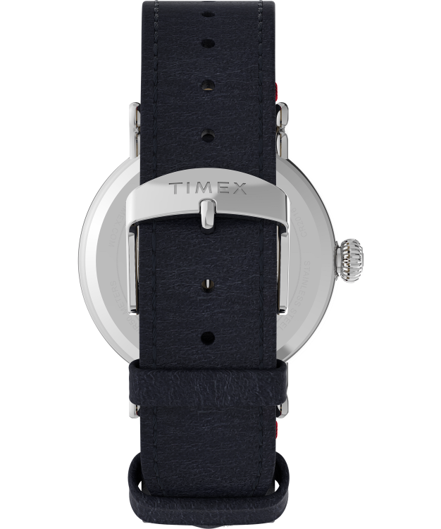 montres | Timex Hommes Standard X Peanuts avec montre Snoopy Soccer avec bracelet en cuir de 40 mm R2F20214 argenté/bleu