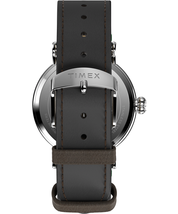 montres | Timex Hommes Standard X Peanuts avec montre Snoopy Winter avec bracelet en cuir de 40 mm R2F20197 argenté/marron/bleu
