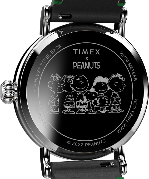 montres | Timex Hommes Standard X Peanuts avec montre Snoopy Winter avec bracelet en cuir de 40 mm R2F20197 argenté/marron/bleu