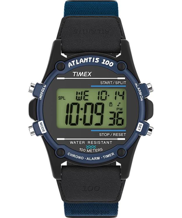 montres | Timex Hommes montre atlantis 40 mm en tissu et bracelet en cuir R2F20206 noir/bleu
