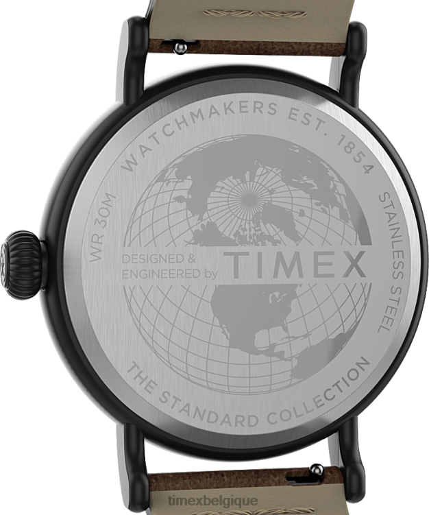 montres | Timex Hommes montre à bracelet en cuir standard de 40 mm R2F20202 noir marron