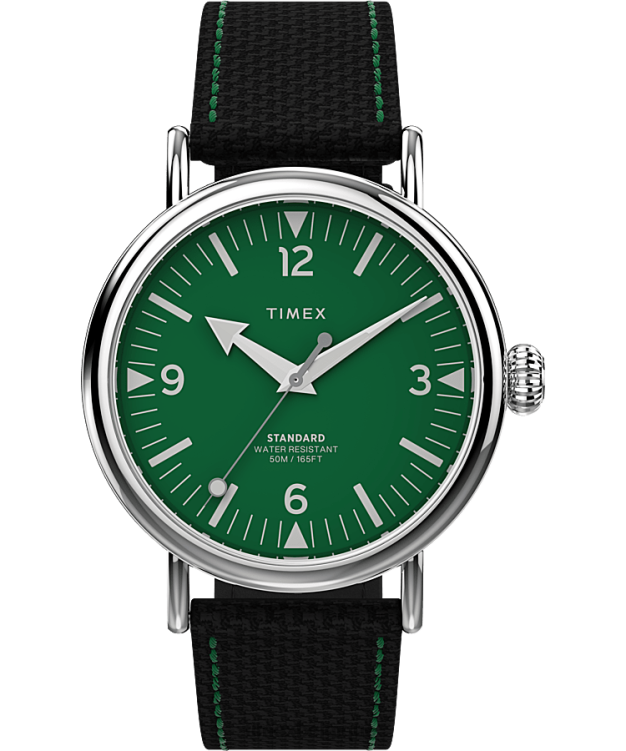 montres | Timex Hommes montre à bracelet en tissu standard de 40 mm R2F20200 argenté/noir/vert