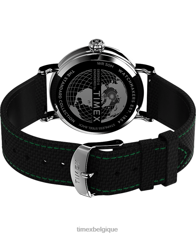 montres | Timex Hommes montre à bracelet en tissu standard de 40 mm R2F20200 argenté/noir/vert