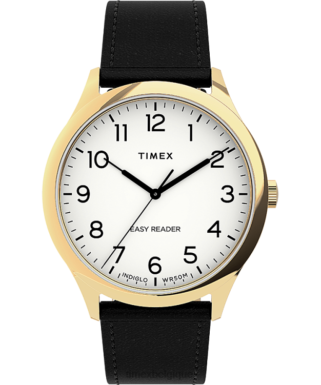 montres | Timex Hommes montre easy reader gen1 avec bracelet en cuir de 40 mm R2F20190 doré/noir/blanc