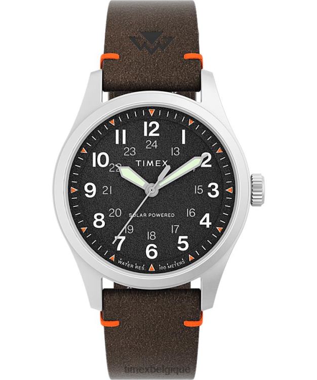montres | Timex Hommes montre expédition north field solar 36 mm avec bracelet en cuir écologique R2F20177 acier inoxydable/marron/noir