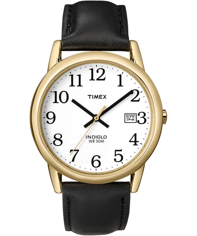 montres | Timex Hommes montre facile à lire avec bracelet en cuir de 35 mm R2F20219 doré/noir/blanc