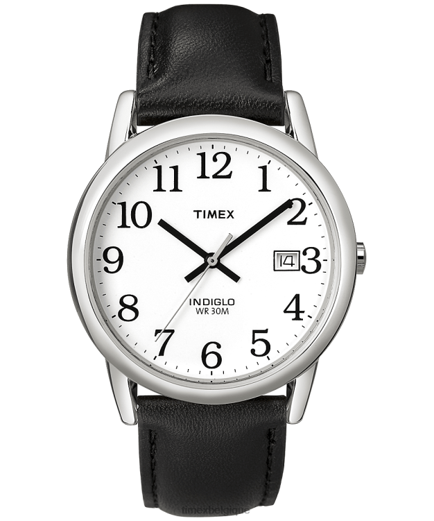montres | Timex Hommes montre facile à lire avec bracelet en cuir de 35 mm R2F20222 argenté/noir/blanc