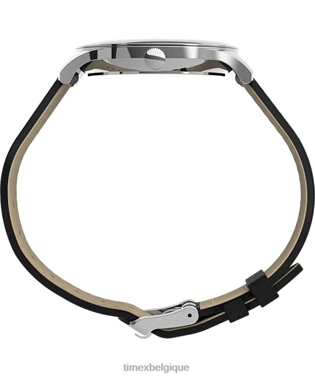 montres | Timex Hommes montre moderne à bracelet en cuir de 40 mm facile à lire R2F20189 argenté/noir