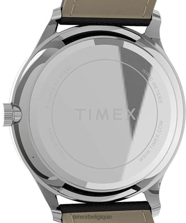 montres | Timex Hommes montre moderne à bracelet en cuir de 40 mm facile à lire R2F20189 argenté/noir