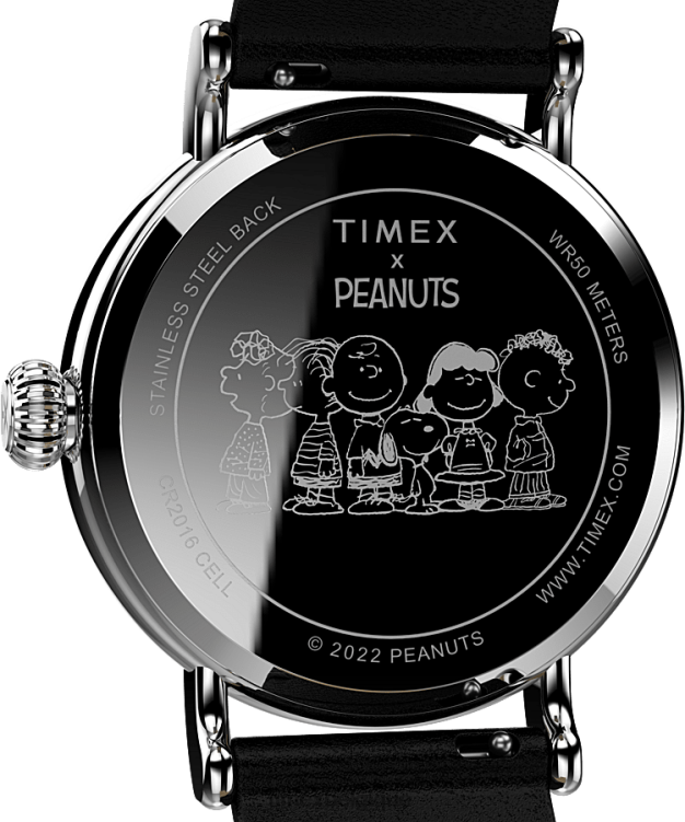 montres | Timex Hommes montre standard x Peanuts Dream in Color, bracelet en cuir de 40 mm R2F20178 argenté/noir/blanc