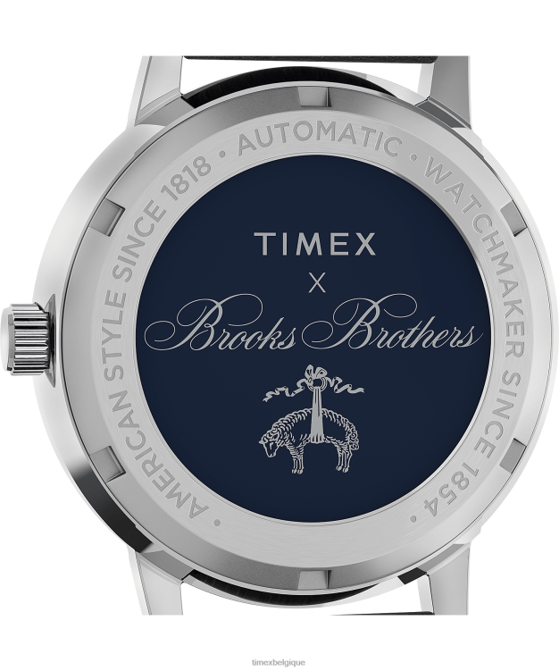montres | Timex x Hommes Brooks Brothers Marlin automatique 38 mm bracelet en cuir et bracelet en tissu R2F20174 acier inoxydable/noir/crème