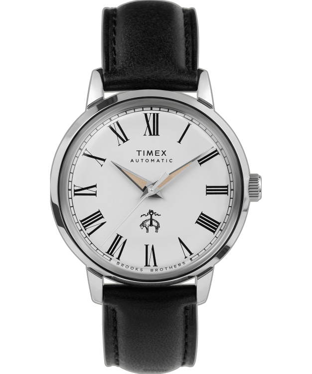 montres | Timex x Hommes Brooks Brothers Marlin automatique 38 mm bracelet en cuir et bracelet en tissu R2F20174 acier inoxydable/noir/crème