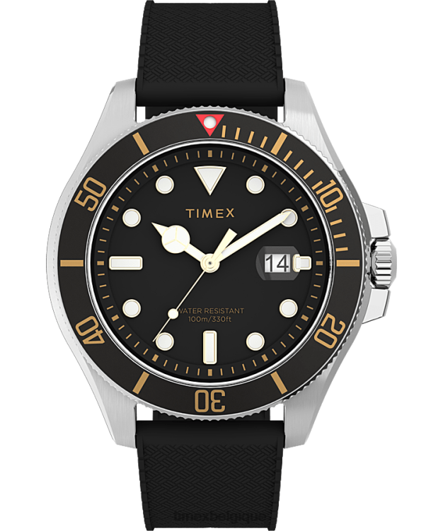 montres | Timex Hommes montre Harbourside Coast 43 mm avec bracelet en caoutchouc R2F20130 argenté/noir