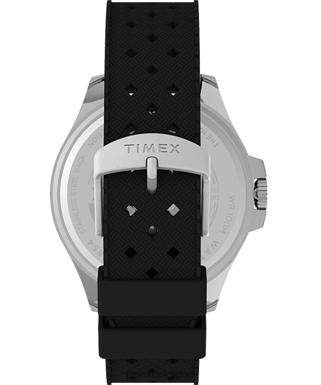 montres | Timex Hommes montre Harbourside Coast 43 mm avec bracelet en caoutchouc R2F20130 argenté/noir