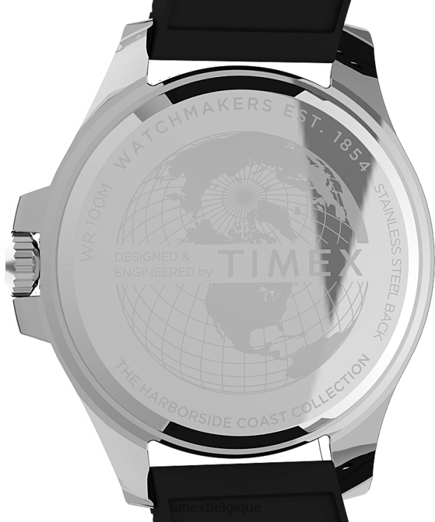 montres | Timex Hommes montre Harbourside Coast 43 mm avec bracelet en caoutchouc R2F20130 argenté/noir