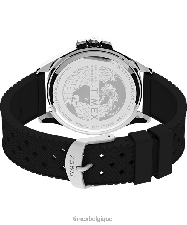 montres | Timex Hommes montre Harbourside Coast 43 mm avec bracelet en caoutchouc R2F20130 argenté/noir