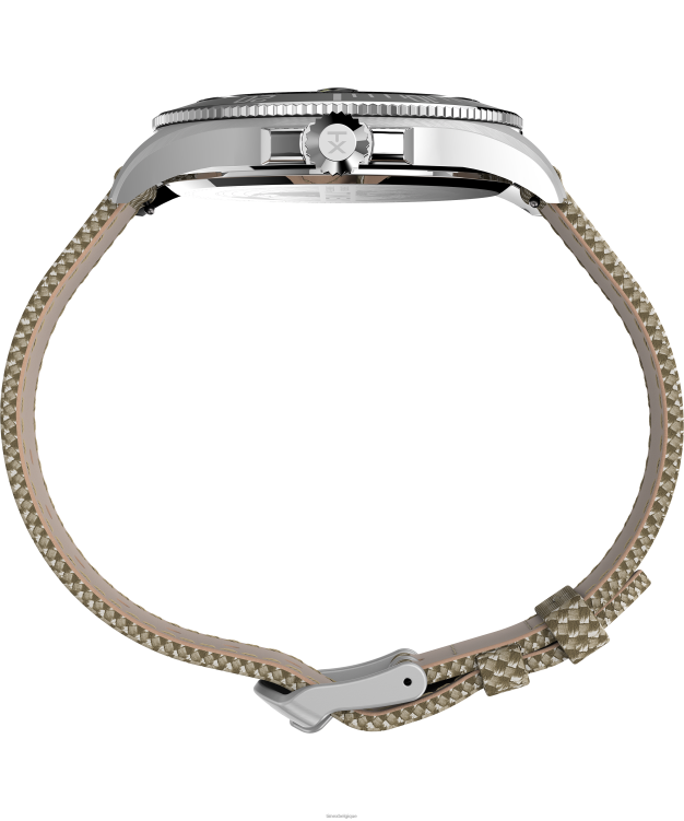 montres | Timex Hommes montre Harbourside Coast 43 mm avec bracelet en tissu R2F20117 argenté/marron/noir