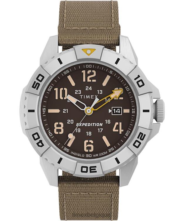 montres | Timex Hommes montre expédition north ridge 42 mm en matériaux recyclés avec bracelet en tissu R2F20125 argenté/marron/marron