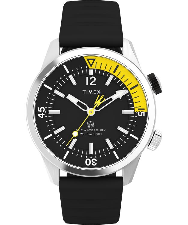 montres | Timex Hommes montre waterbury dive 41 mm avec bracelet en caoutchouc synthétique R2F20115 acier inoxydable/noir