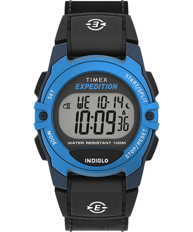 montres | Timex Hommes Montre Expedition Cat de taille moyenne, 34 mm, bracelet en tissu R2F20258 bleu Noir