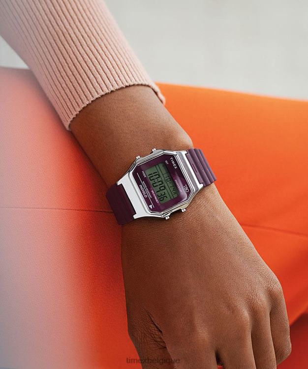 montres | Timex Hommes montre à bracelet en résine t80 34 mm R2F20262 argenté/bordeaux