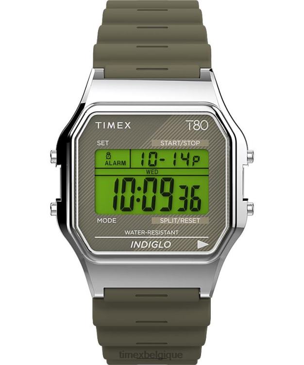 montres | Timex Hommes montre à bracelet en résine t80 34 mm R2F20267 argenté/vert