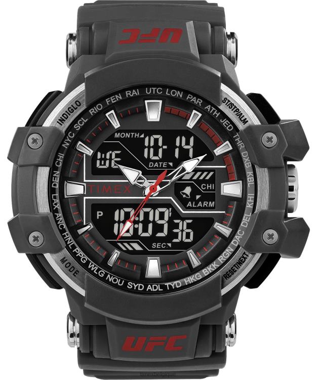 montres | Timex Hommes montre ufc combat avec bracelet en résine de 53 mm R2F20269 gris/noir