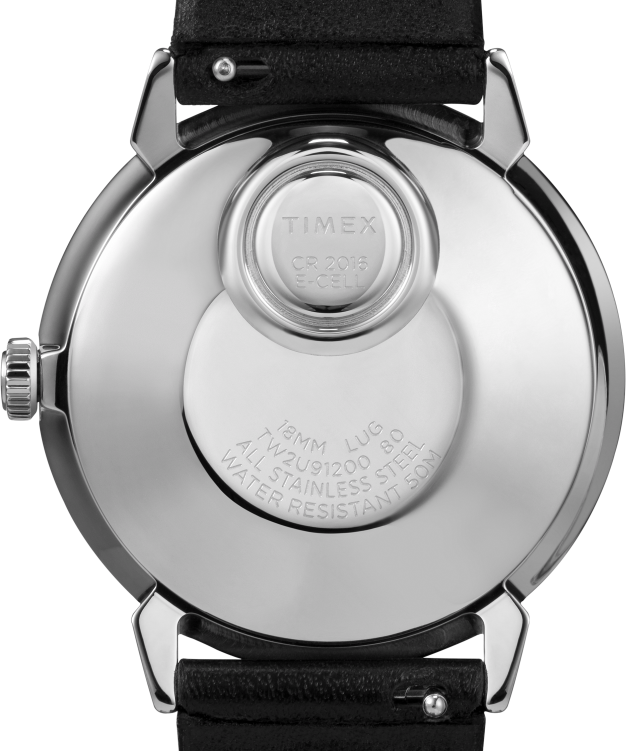 montres | Q Timex Hommes Montre à bracelet en cuir de 35 mm, réédition de 1978 R2F20294 acier inoxydable/noir/argenté