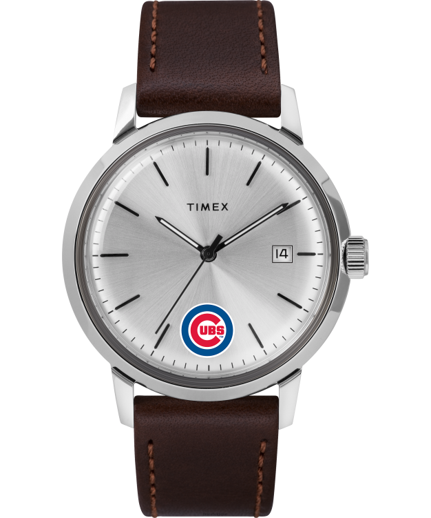 montres | Timex Hommes Montre Marlin automatique à bracelet en cuir de 40 mm avec les Chicago Cubs R2F20295 acier inoxydable/marron/argenté