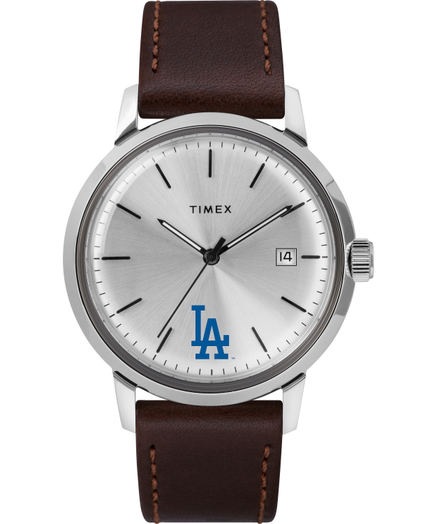 montres | Timex Hommes Montre Marlin automatique à bracelet en cuir de 40 mm avec les Dodgers de Los Angeles R2F20291 acier inoxydable/marron/argenté