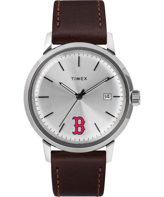 montres | Timex Hommes Montre Marlin automatique à bracelet en cuir de 40 mm avec les Red Sox de Boston R2F20292 acier inoxydable/marron/argenté