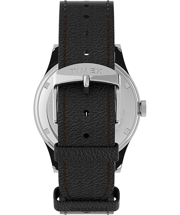 montres | Timex Hommes Montre Waterbury traditionnelle jour-date 39 mm, bracelet en cuir R2F20289 acier inoxydable/noir/argenté