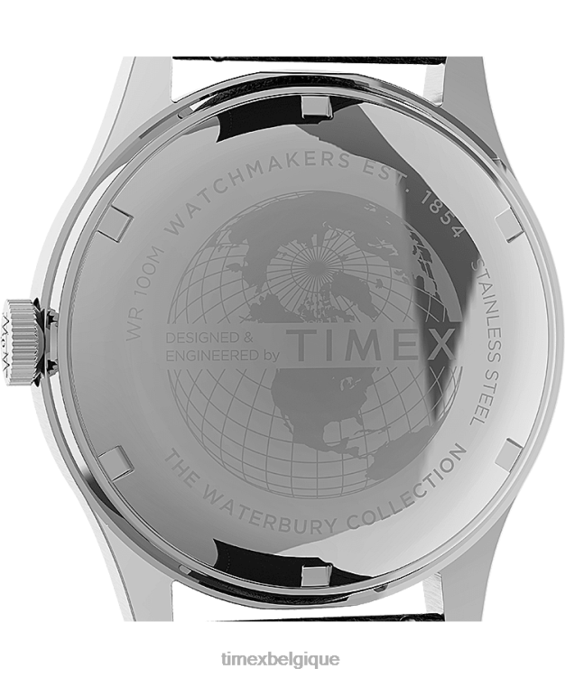 montres | Timex Hommes Montre Waterbury traditionnelle jour-date 39 mm, bracelet en cuir R2F20289 acier inoxydable/noir/argenté