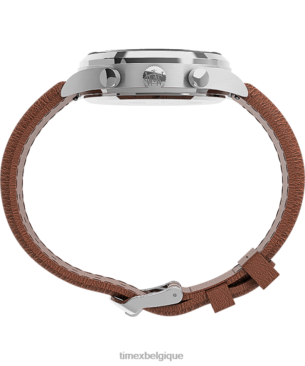 montres | Timex Hommes Montre chronographe traditionnelle Waterbury avec bracelet en cuir de 42 mm R2F20296 acier inoxydable/beige/vert