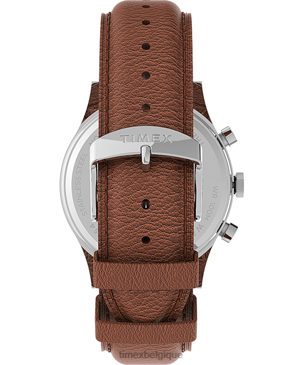 montres | Timex Hommes Montre chronographe traditionnelle Waterbury avec bracelet en cuir de 42 mm R2F20296 acier inoxydable/beige/vert