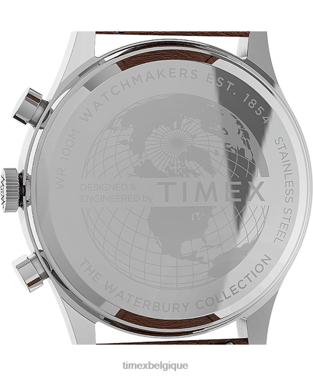 montres | Timex Hommes Montre chronographe traditionnelle Waterbury avec bracelet en cuir de 42 mm R2F20296 acier inoxydable/beige/vert