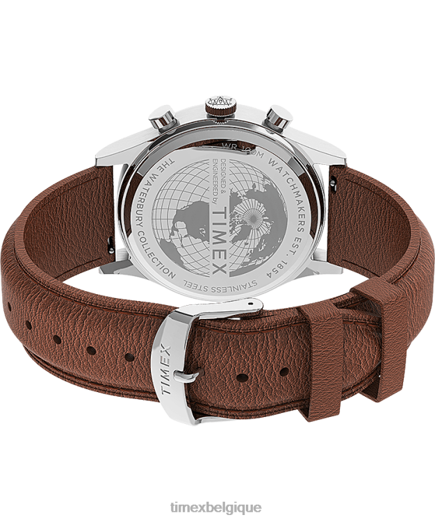 montres | Timex Hommes Montre chronographe traditionnelle Waterbury avec bracelet en cuir de 42 mm R2F20296 acier inoxydable/beige/vert
