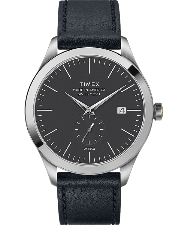 montres | Timex Hommes documents américains montre bracelet en cuir 41 mm R2F20281 acier inoxydable/bleu/gris