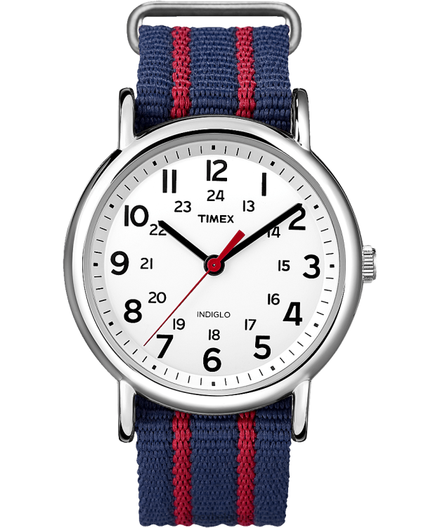 montres | Timex Hommes montre Weekender avec bracelet en tissu de 38 mm R2F20301 chrome/bleu/blanc