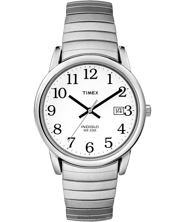 montres | Timex Hommes montre à bracelet d'extension 35 mm facile à lire R2F20300 argenté/acier inoxydable/blanc